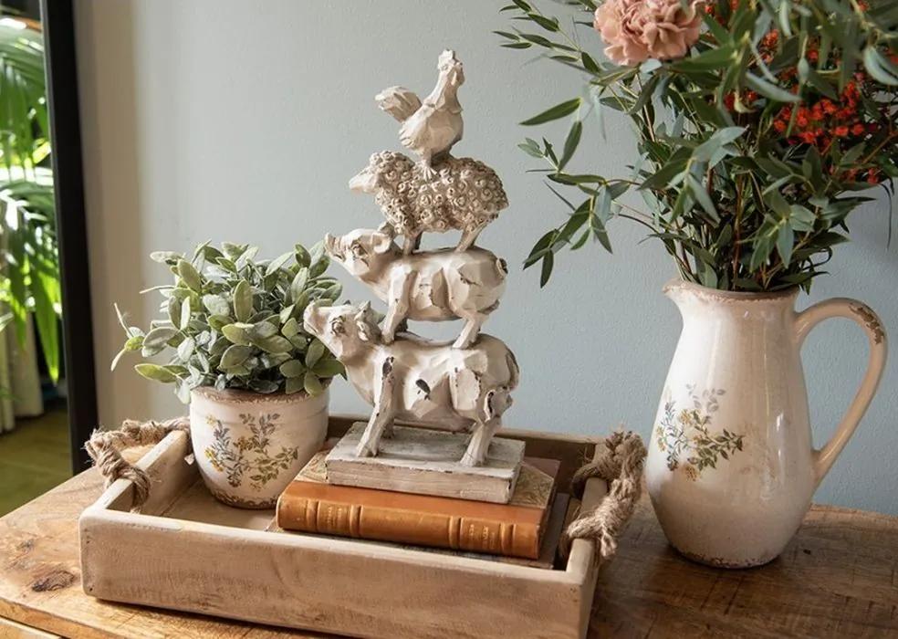 Béžový keramický džbán so žltými kvetmi M - 17*13*22 cm