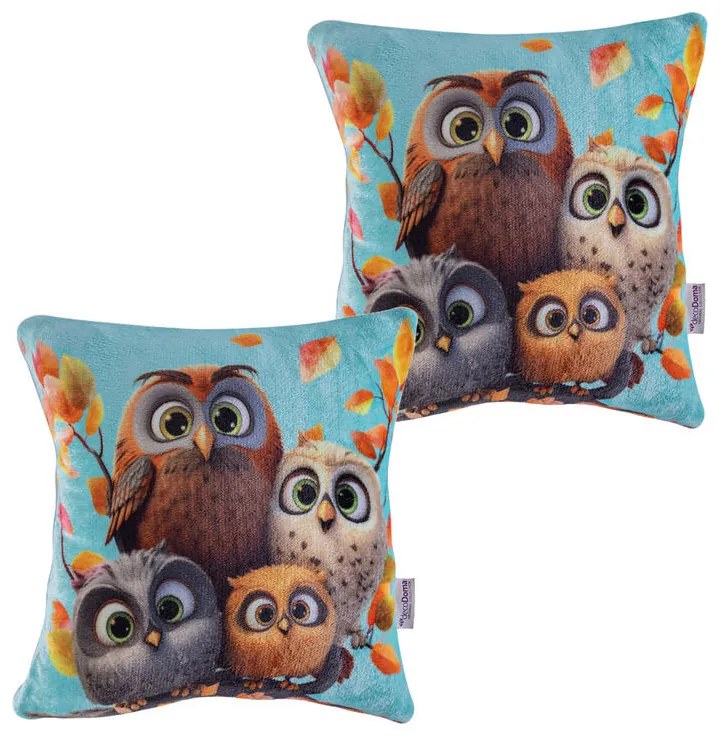 Súprava 2 ks obliečok na vankúšiky z mikroplyšu SOVY 40 x 40 cm