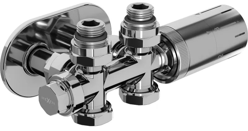 Mexen Duplex G05, uhlový/priamy termostatický set s okrúhlym krytom R, DN50, chrómová, W908-958-905-01
