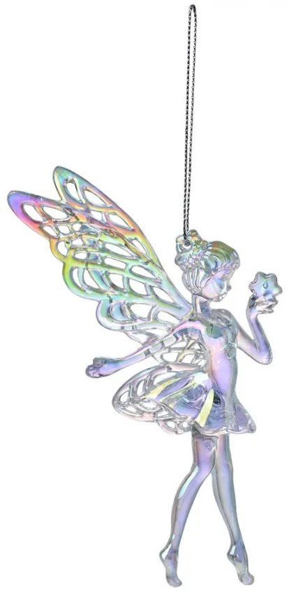 Strieborná vianočná ozdoba víla s hviezdou - 9*1*15 cm