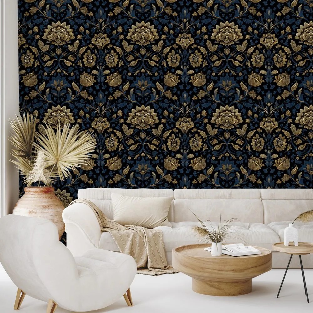 Tapeta zlaté kvety na tmavom pozadí