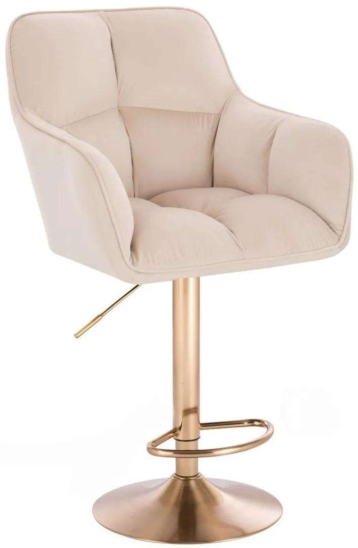 LuxuryForm DESIGN Barová stolička AMALFI VELUR na zlatom tanieri - krémová