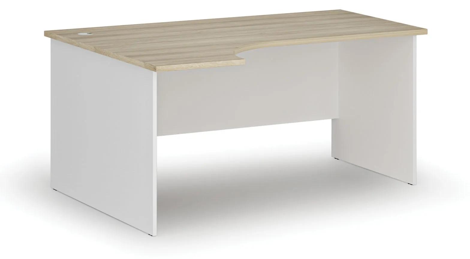 Kancelársky rohový pracovný stôl PRIMO WHITE, 1600 x 1200 mm, ľavý, biela/dub prírodný
