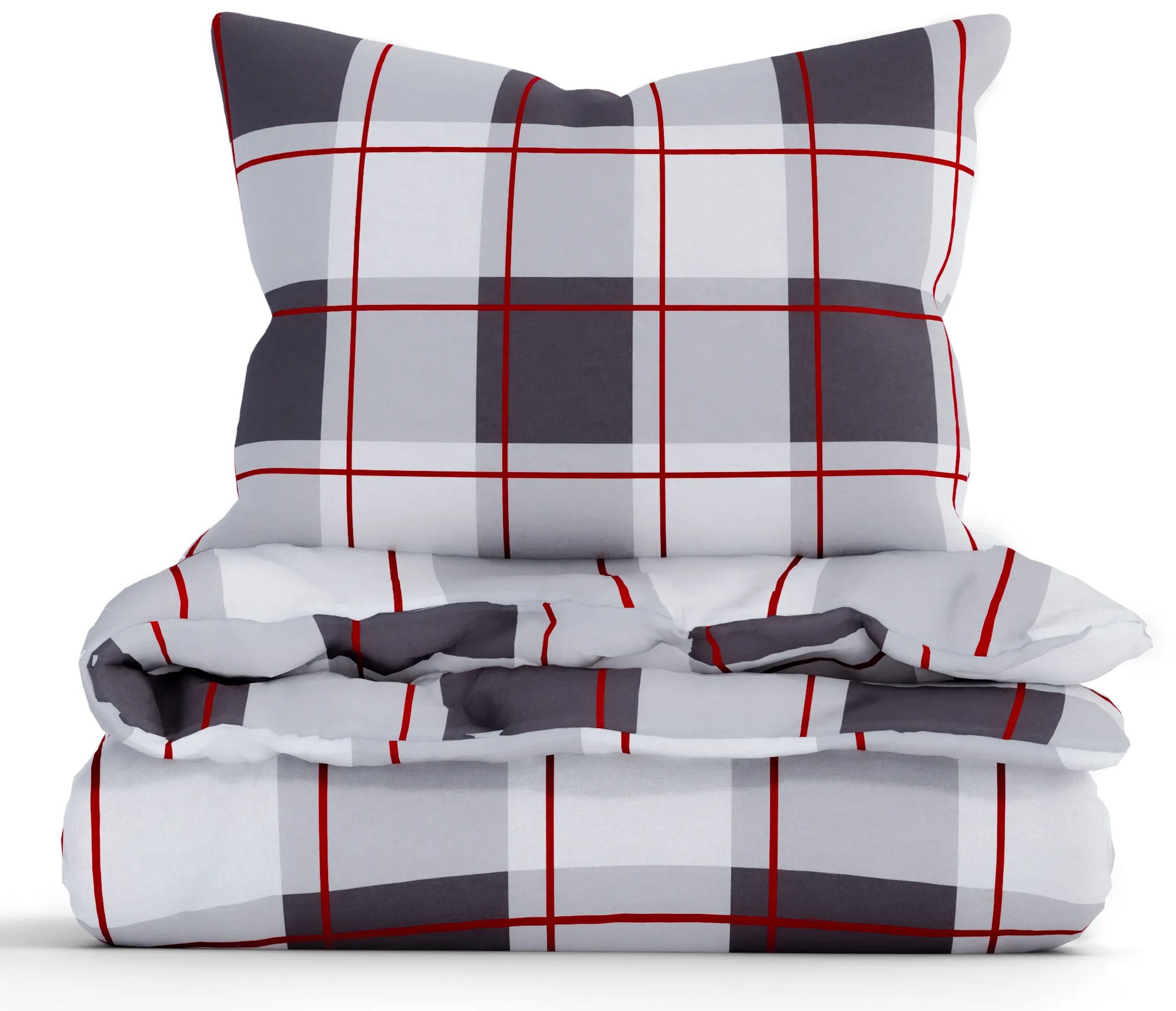 Francúzske bavlnené obliečky Renforcé – Kocky sivočervené