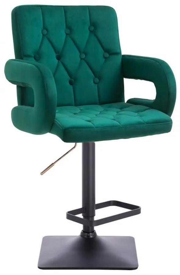 LuxuryForm DESIGN Barová stolička BOSTON VELUR na čiernej hranatej podstave - zelená