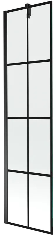 Mexen Next, vaňová zástena 1-krídlová 50 x 150 cm, fixné krídlo, 6 mm číre sklo s čiernym vzorom, čierny profil, 895-050-000-00-77-70