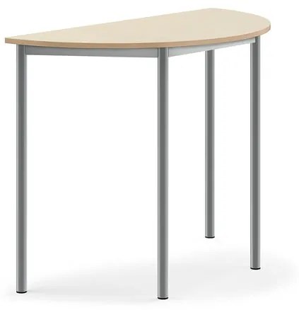 Stôl SONITUS, polkruh, 1200x600x900 mm, HPL - breza, strieborná
