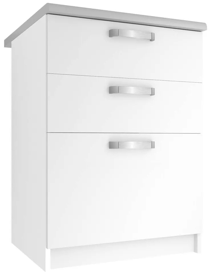 Kuchynská skrinka Belini spodná so zásuvkami 60 cm biely mat s pracovnou doskou TOR SDSZ60/0/WT/WT/0/U