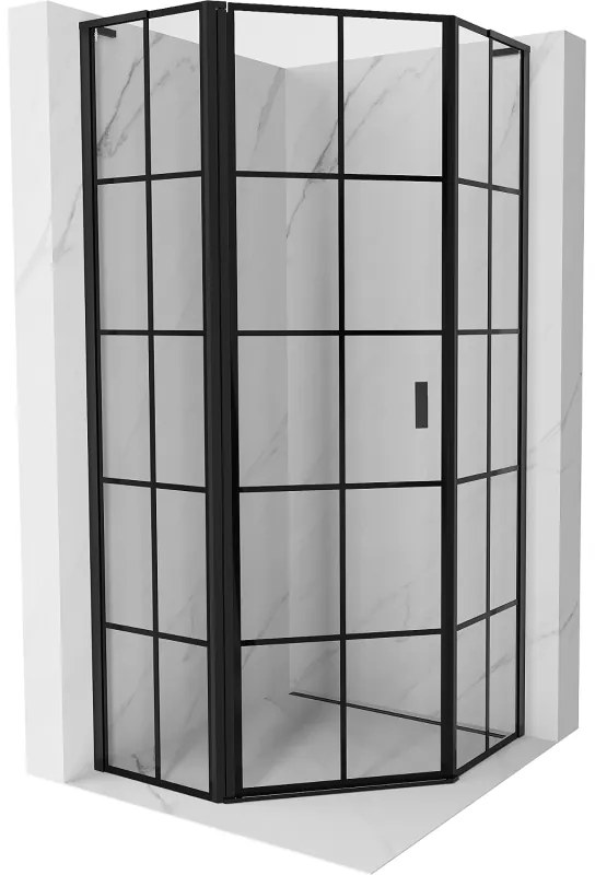 Mexen Mist L, päťuholníkový sprchový kút s krídlovými dverami, 100 x 100 cm, 8mm číre sklo, čierny profil, 8A8L-100-100-70-77-L