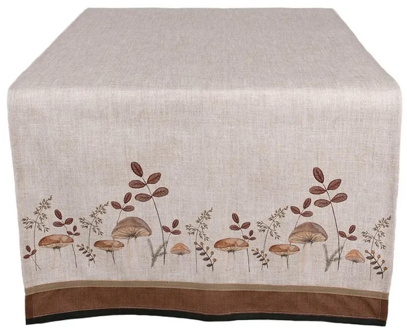 Béžový bavlnený behúň na stôl s hubkami Little Forest Jewels - 50*140 cm