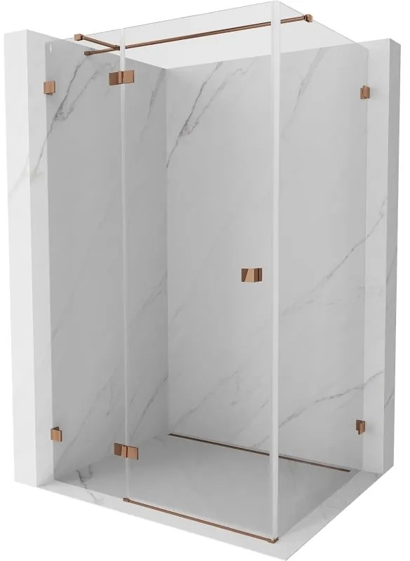 Mexen Lunar T, sklápací sprchový kút ľavý 130 x 110 cm, 8mm číre sklo, profil ružové zlato, 834T-130-110-60-00-L