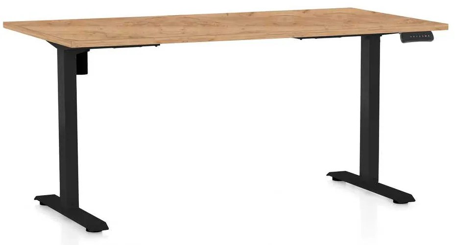 Výškovo nastaviteľný stôl OfficeTech B, 160 x 80 cm, čierna podnož, dub kraft