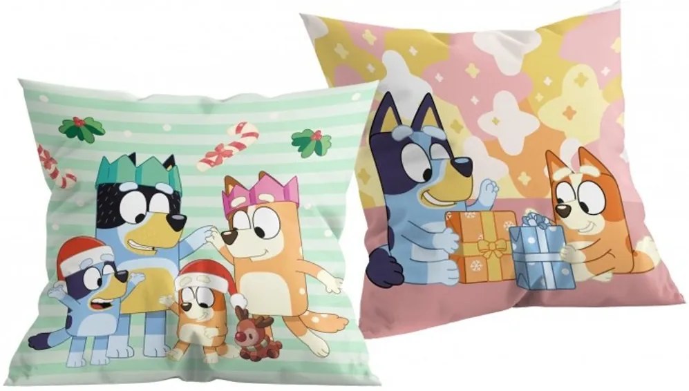 Vianočný obojstranný vankúš Bluey – motív rodinka - 40 x 40 cm