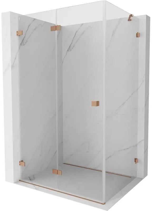 Mexen Lunar-F, 1-krídlový sprchový kút so skladacími dverami, ľavý, 90 x 70 cm, 8mm číre sklo, medený profil, 836-090-070-65-00-L