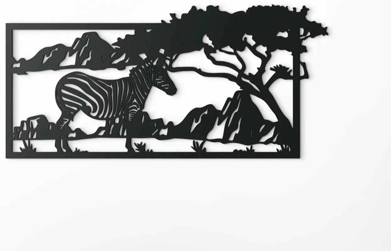 drevko Drevený obraz Zebra v savane Rozmer obrazu: 21 x 44,5 cm, Farba dekorácie: Čierna