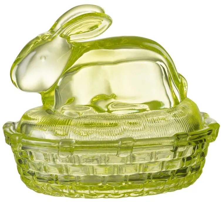 Zelená sklenená nádoba s vekom králik - 14*10*11cm/ 150ml Zelená sklenená nádoba s vekom králik - 14*10*11cm/ 150ml