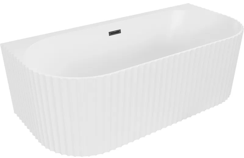 Mexen Sella, voľne stojaca vaňa ku stene, drážkovaná, 170 x 80 cm, biela matná, čierna matná, 52711708001-70