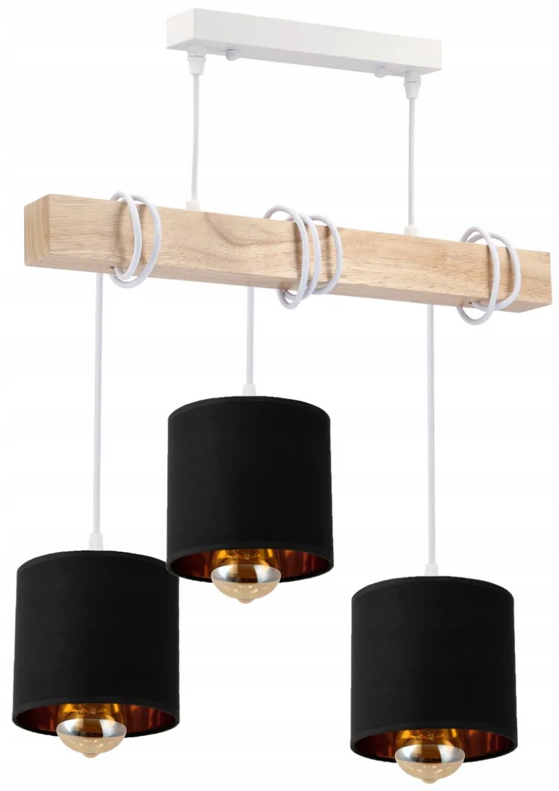 BERGE LED závesné stropné svietidlo drevené, biele, 3xE27, zlaté tienidlo
