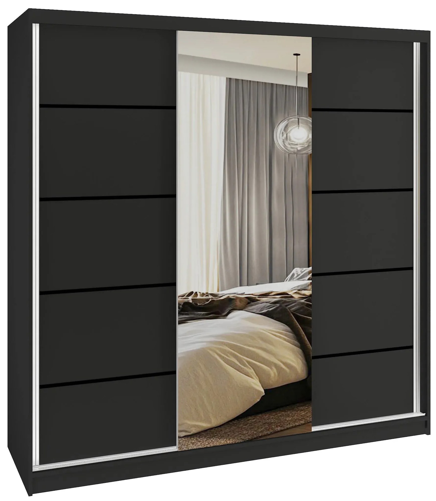 Šatníková skriňa SERENITY 200 cm čierny mat MT SERENITY SZP5/0/B/B/0/HIAL