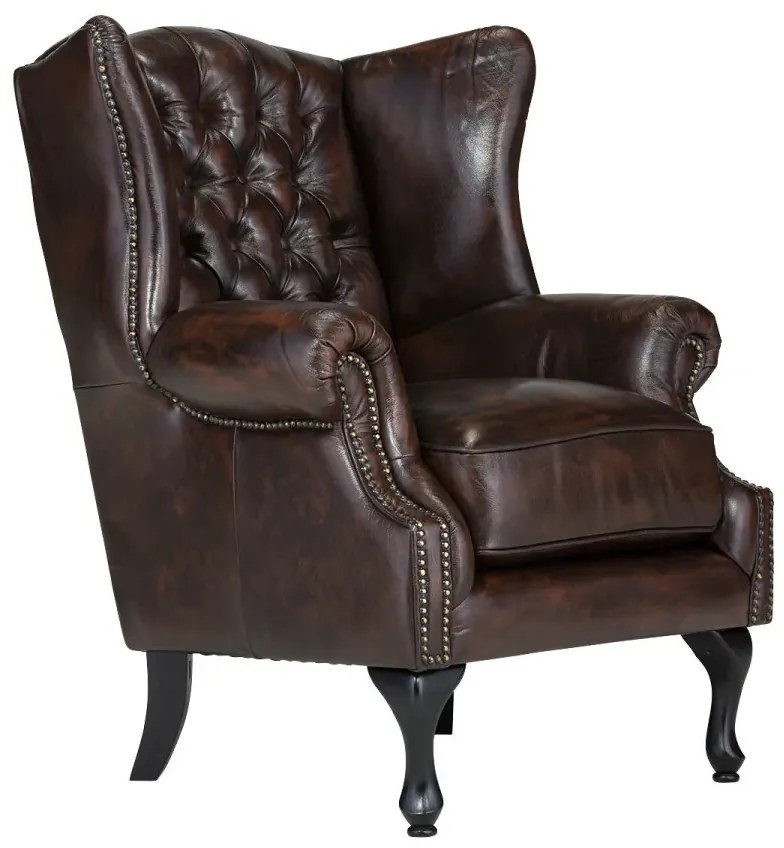 furniture-nabytek.cz - Kreslo ušák Chesterfield Pittsfield z pravej kože, hnedé – 89×79×104 cm