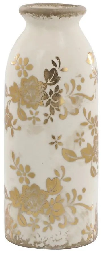 Béžová keramická váza so zlatými kvetmi Melun gold - Ø 8*20 cm