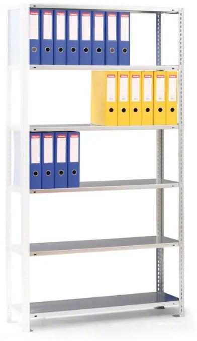 Regál na zakladače COMPACT, 2500 x 750 x 300 mm, pozink, prídavný