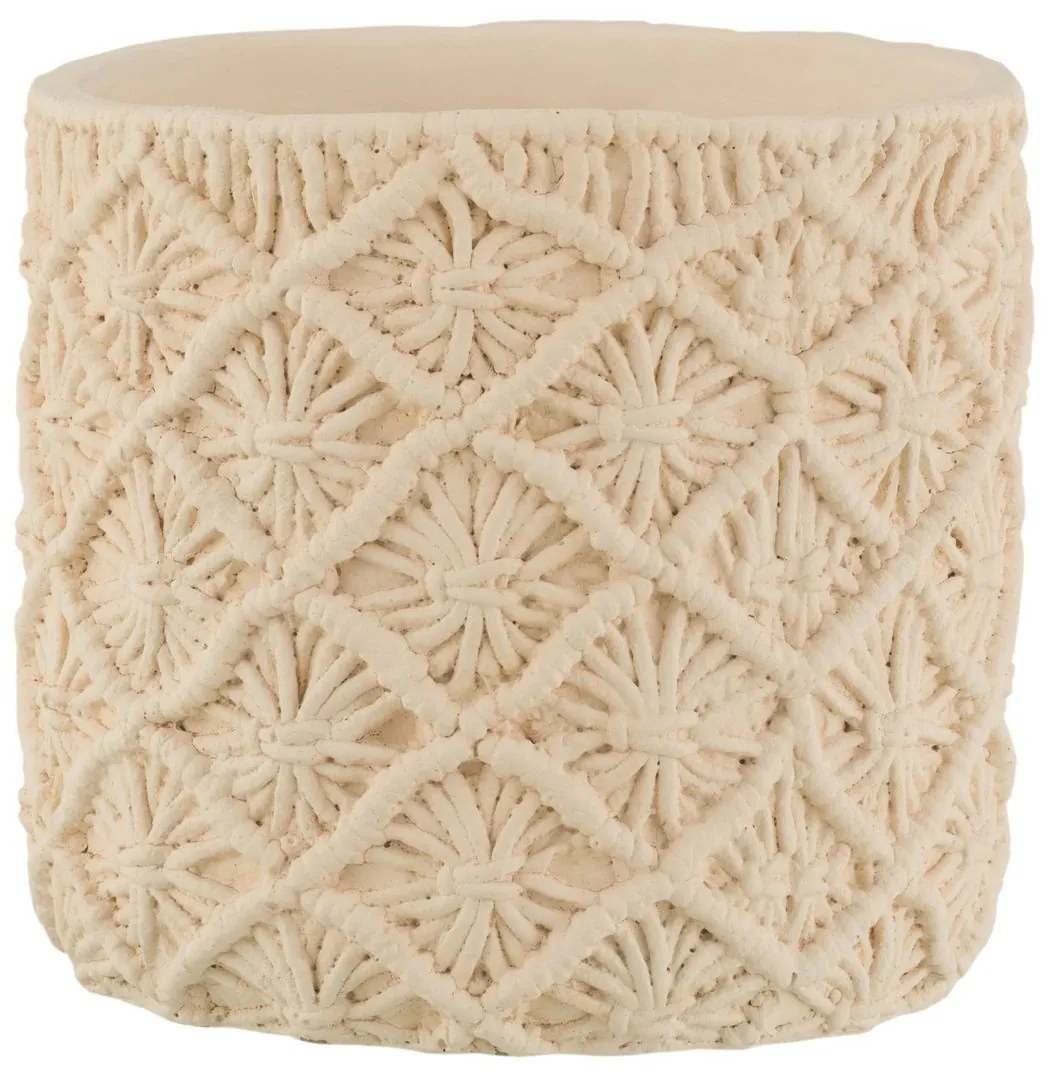 Béžový cementový kvetináč s drhaným vzorom Ibiza Macrame - Ø23*21 cm
