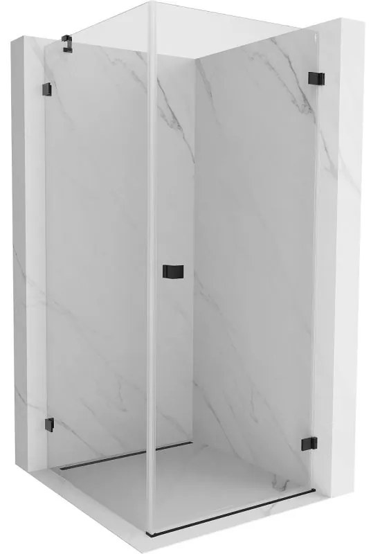 Mexen Lunar-B pravostranný výklopný sprchový kút 100 x 100 cm, číre sklo, čierna matná, 832-100-100-70-00-P