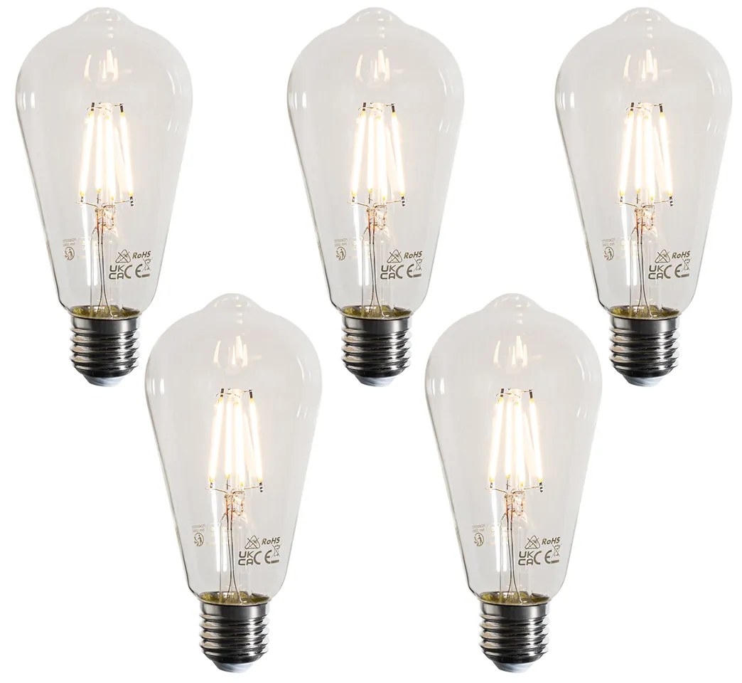 Sada 5 LED žiaroviek E27 Filament ST64 číra 4W 470 lm 2700K