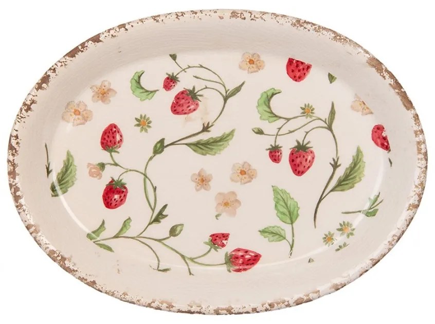 Keramický oválny podnos s jahôdkami Wild Strawberries - 25*18*3cm
