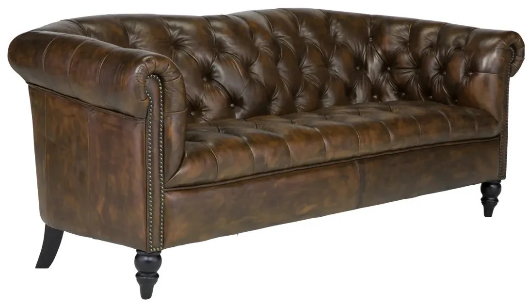furniture-nabytek.cz - Masívna pohovka Chesterfield Shelford, pravá koža, hnedá – 196×89×85 cm