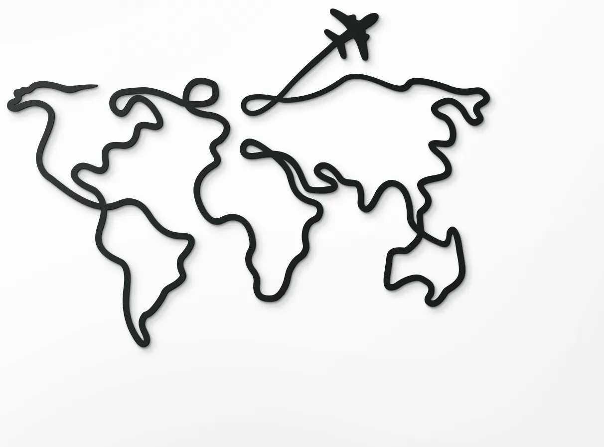 drevko Minimalistický obraz Mapa sveta - line art Rozmer obrazu: 45,5 x 65 cm, Farba dekorácie: Čierna