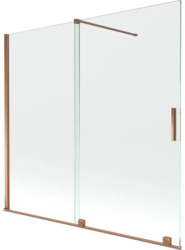 Mexen Velar, 2-krídlová posuvná vaňová zástena 170 x 150 cm, 8mm číre sklo, ružové zlato, 896-170-000-01-60