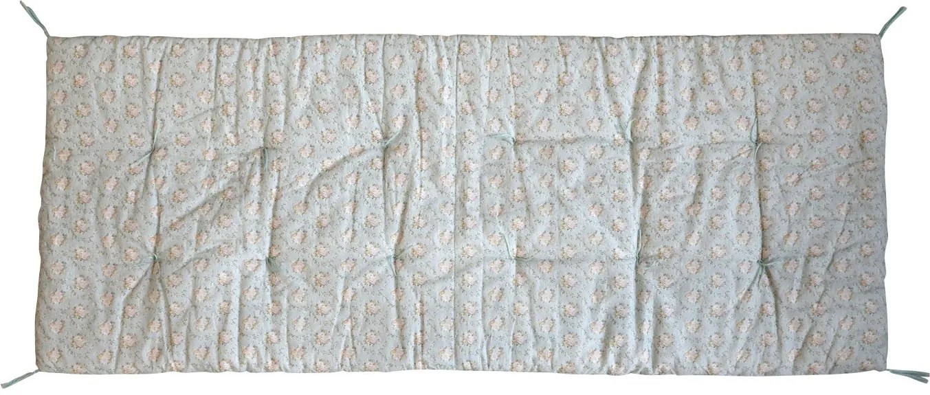 Zelený kvetovaný podsedák s výplňou na lavici so strapcami MIP - 180 * 70 cm