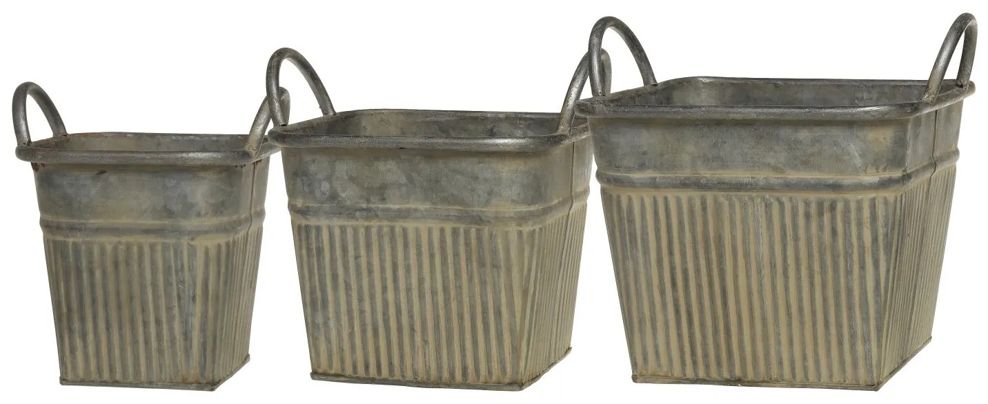 Set 3ks plechový zinkový antik obal na kvetináč Pintio - 21*21*17 cm