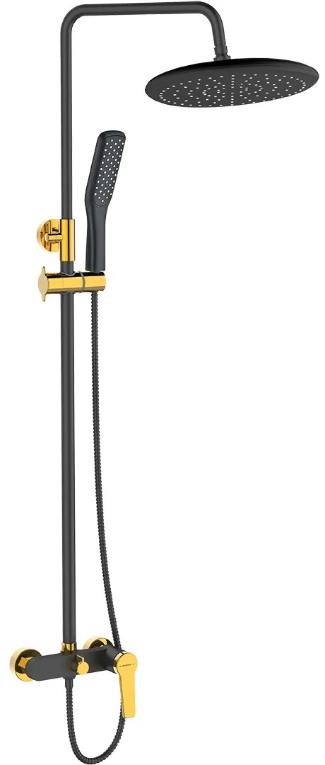 Kuchinox Alanis, sprchová súprava s ručnou a hlavovou sprchou, čierna-zlatá lesklá, LAV-PQI_B0OB