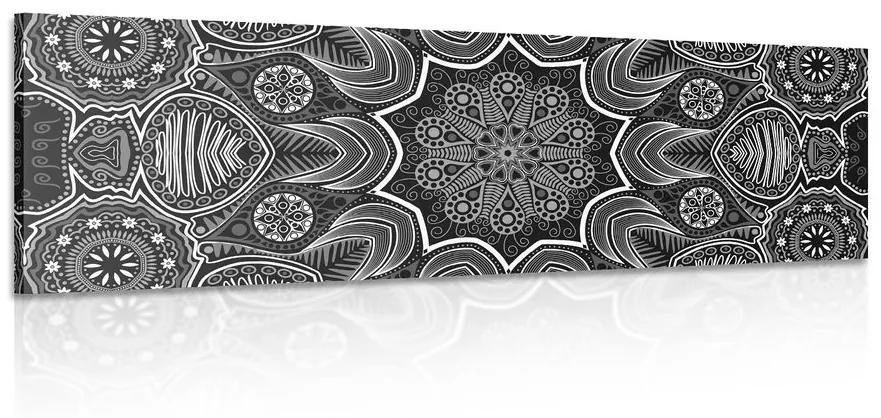 Obraz indická Mandala s kvetinovým vzorom v čiernobielom prevedení