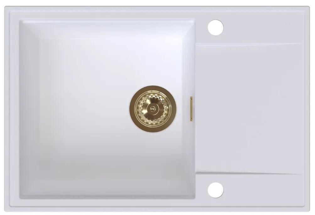 Sink Quality Sink55, kuchynský granitový drez 680x460x215 mm + zlatý sifón, biela, SKQ-SINK.W.1KDO.XG