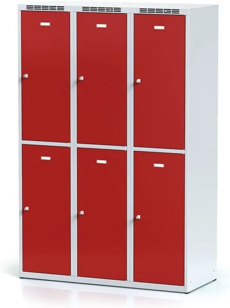 Alfa 3 Šatníková skrinka S6 s úložnými boxami, 6 boxov, 1800 x 1200 x 500 mm, otočný zámok, červené dvere
