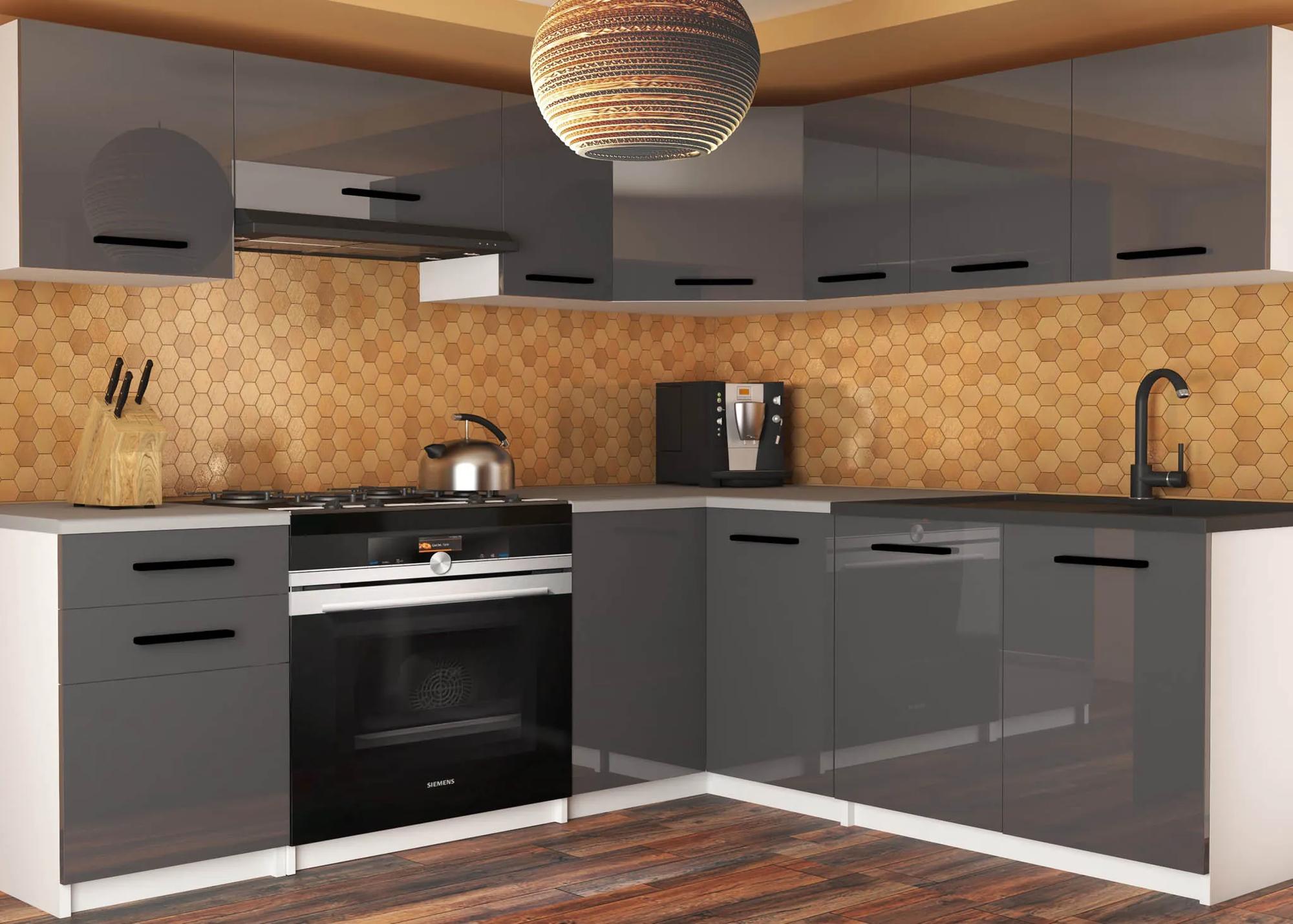 Kuchynská linka Belini 360 cm šedý lesk s pracovnou doskou Lidiauniqa2 INF LIDIAUNIQA2/4/WT/S/0/B1