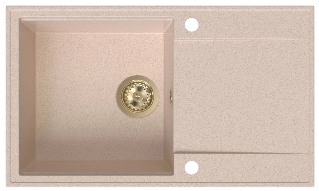 Sink Quality Sink55, kuchynský granitový drez 780x460x215 mm + zlatý sifón, béžová, SKQ-SINK.P.1KDOL.XG