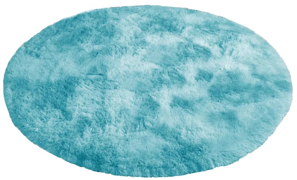 Modrý okrúhly shaggy koberec Ombre Rozmer: 80