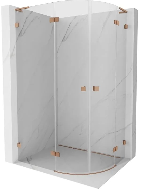 Mexen Lunar, L polkruhový sprchový kút naklápací doľava 100 x 80 cm, 8mm číre sklo, profil medená matná, 833L-100L-080P-65-00