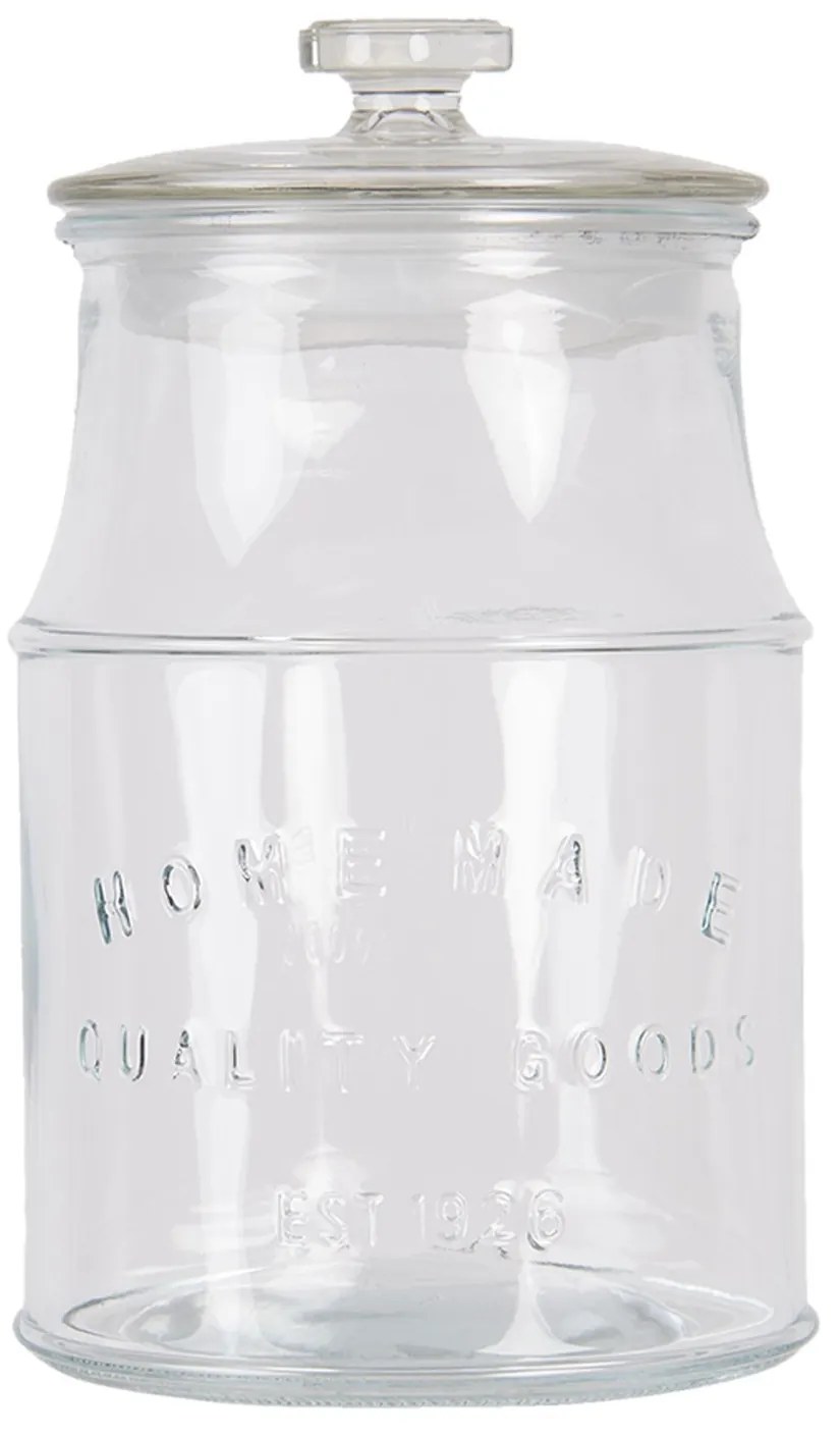 Sklenená dóza s vekom a nápisom Home made Quality goods - Ø 15 * 28 cm