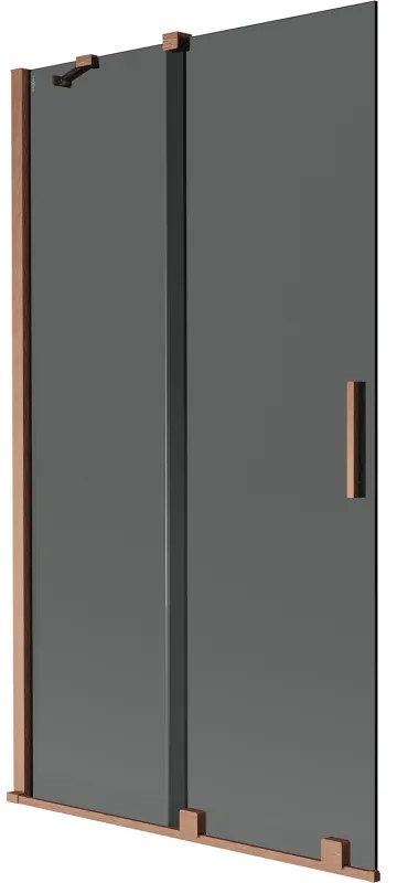 Mexen Velar, 2-krídlová posuvná vaňová zástena 100 x 150 cm, 8mm šedé sklo, medená matná, 896-100-000-41-65