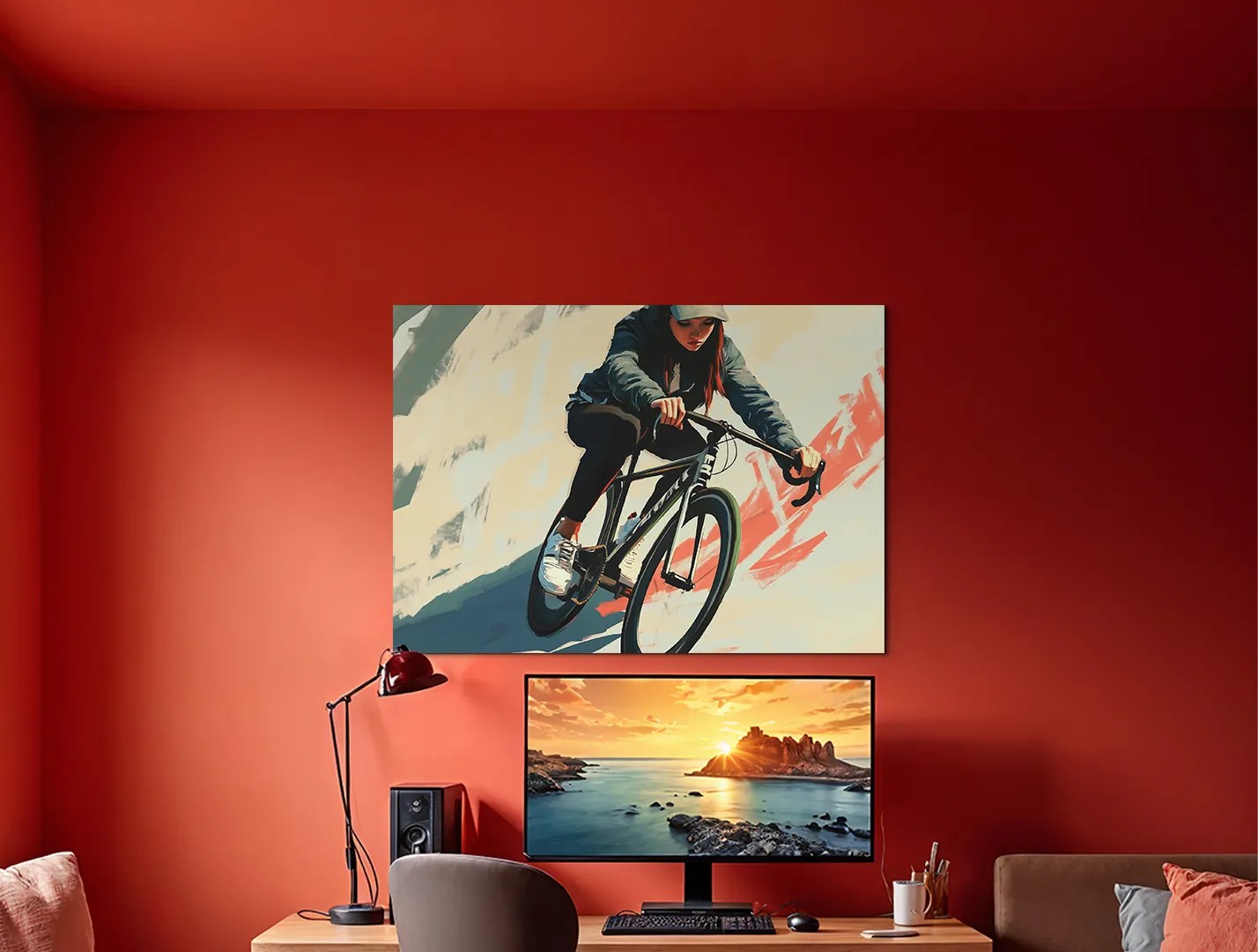 drevko | Obraz na stenu Žena na bicykli