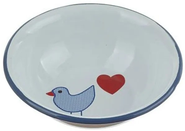 Biela smaltovaná miska s vtáčikom Vogel - Ø 14 * 4cm