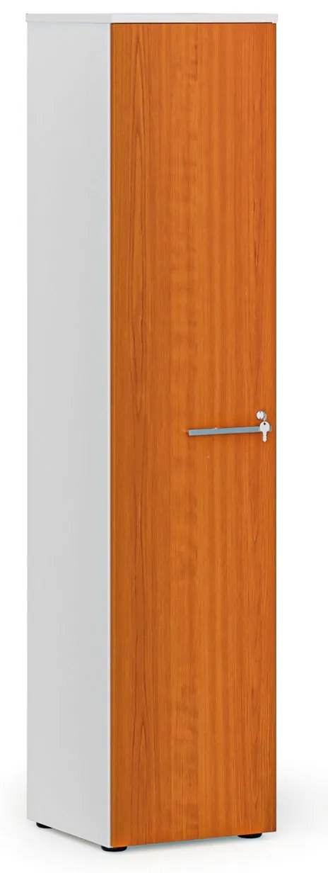 Úzka kancelárska skriňa PRIMO WHITE, 400 x 420 x 1781 mm, biela/čerešňa