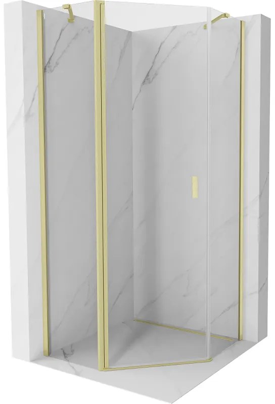 Mexen Mist, päťuholníkový sprchový kút výklopný 80 x 80 cm, číre sklo, zlatý matný profil, 8A8-080-080-55-00