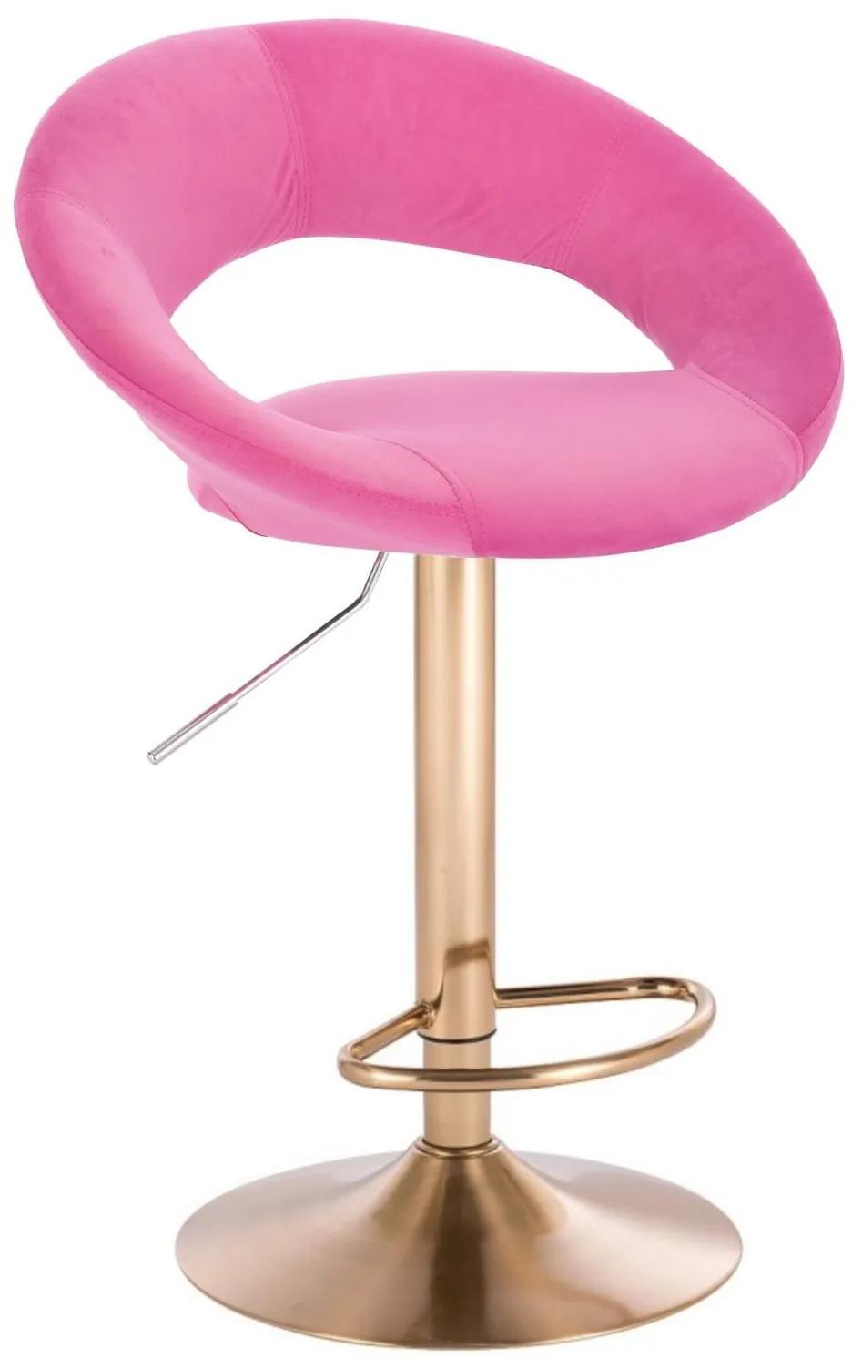 LuxuryForm DESIGN Barová stolička NAPOLI VELUR na zlatom tanieri - ružová